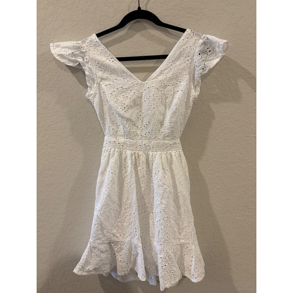 Jessica Simpson Juniors White Eyelet 
 Mini Dress Cutout Back Flutter Sleeve